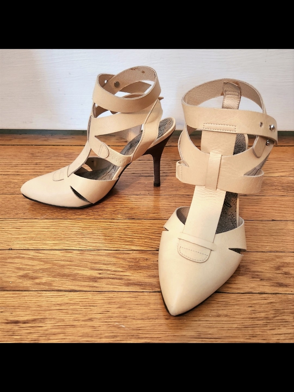 Free People Tan Beige Pointed Toe Strappy High Heels